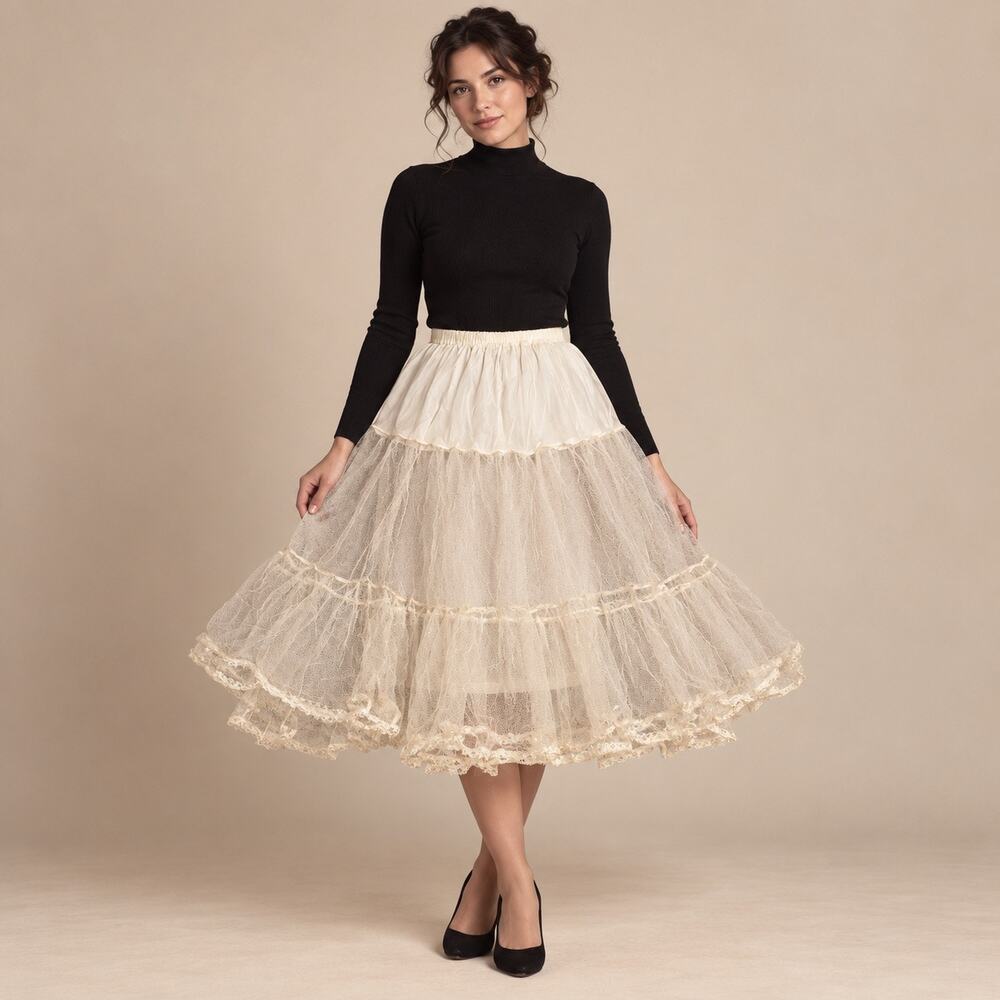 Vintage Mar-Lo Lingerie Ivory Tiered Tulle Crinoline Petticoat 30” Repair